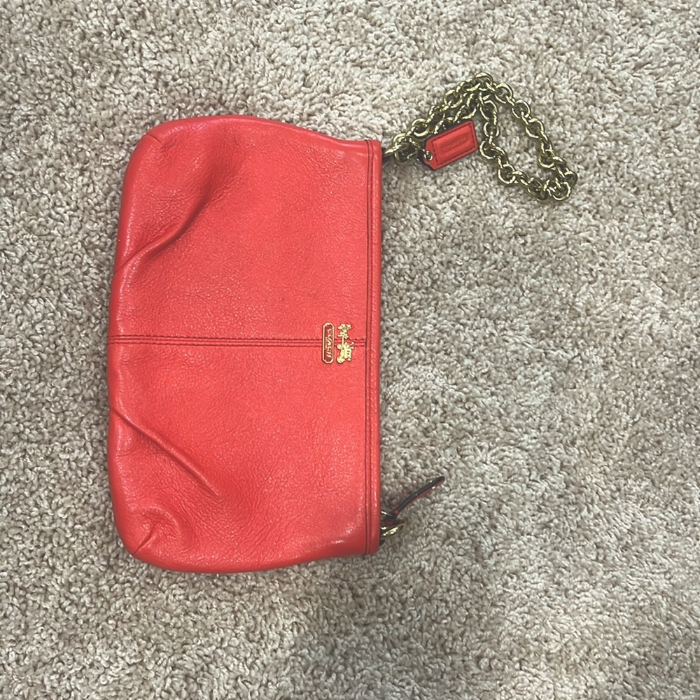 Coach Red Wristlet Clutch Leather Compact